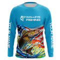 Custom US Flag Walleye Long Sleeve Hooded Fishing, Patriotic Walleye Fishing