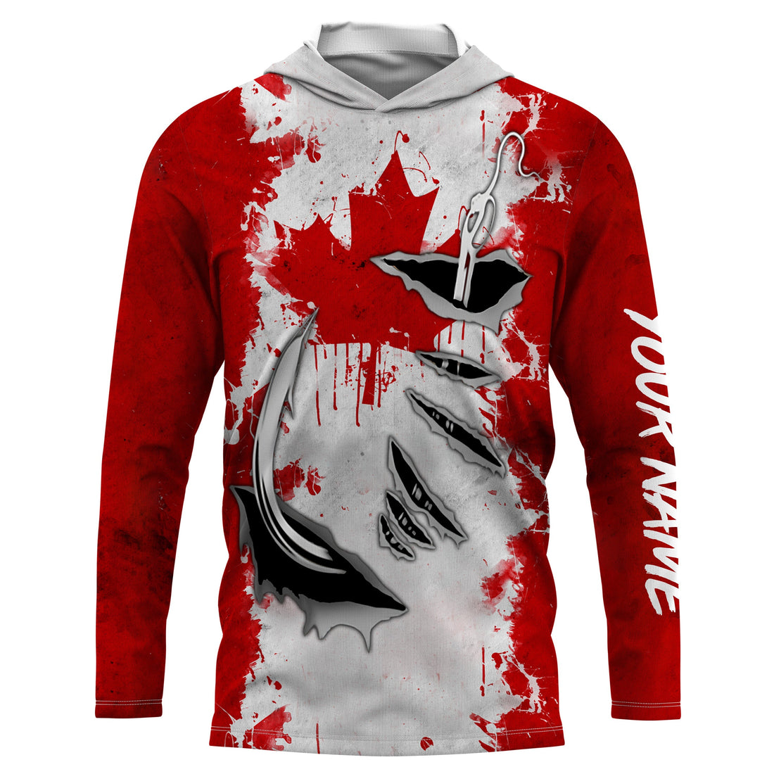 Personalized Canada flag Fish hook long sleeve performance Fishing, Canada fishing