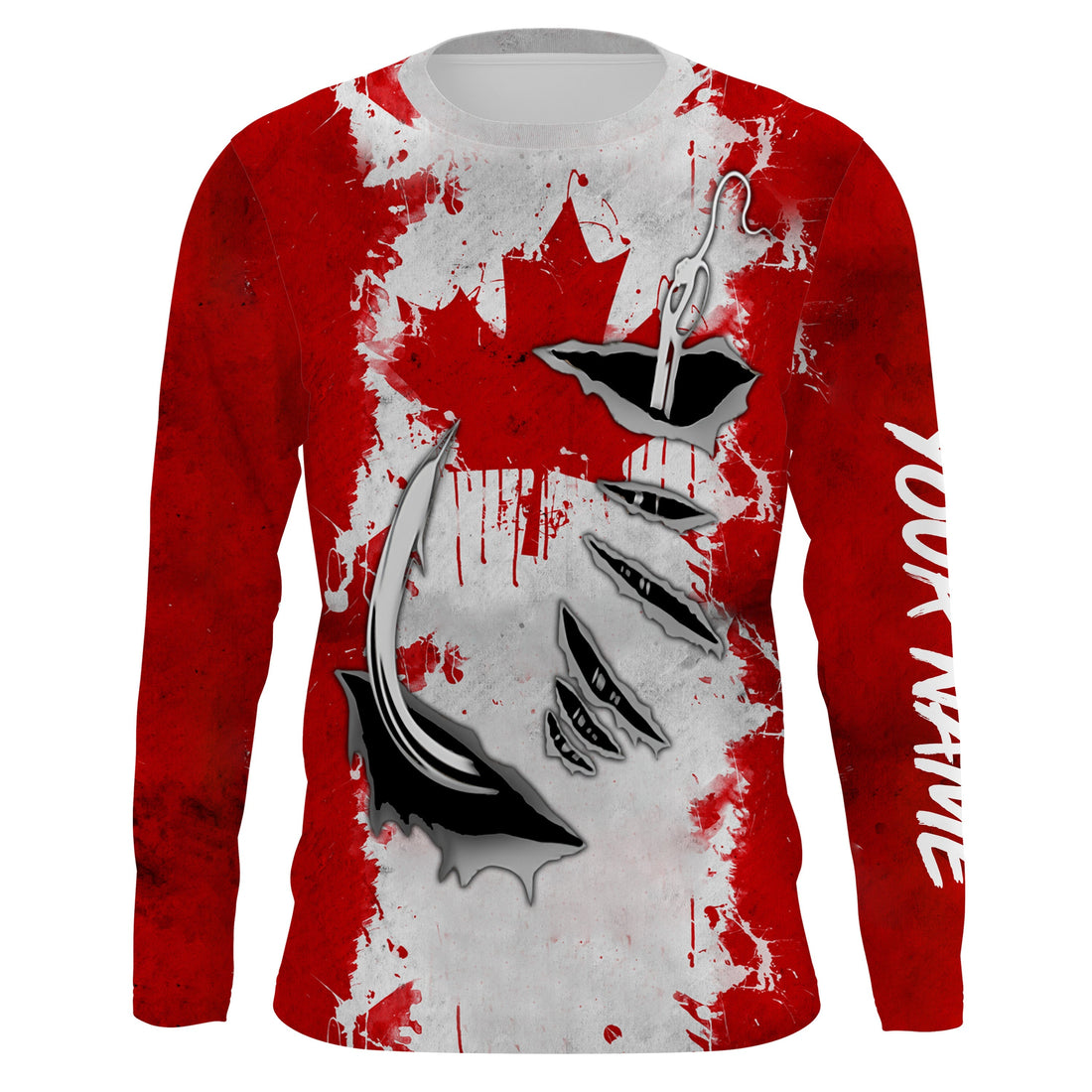 Personalized Canada flag Fish hook long sleeve performance Fishing, Canada fishing