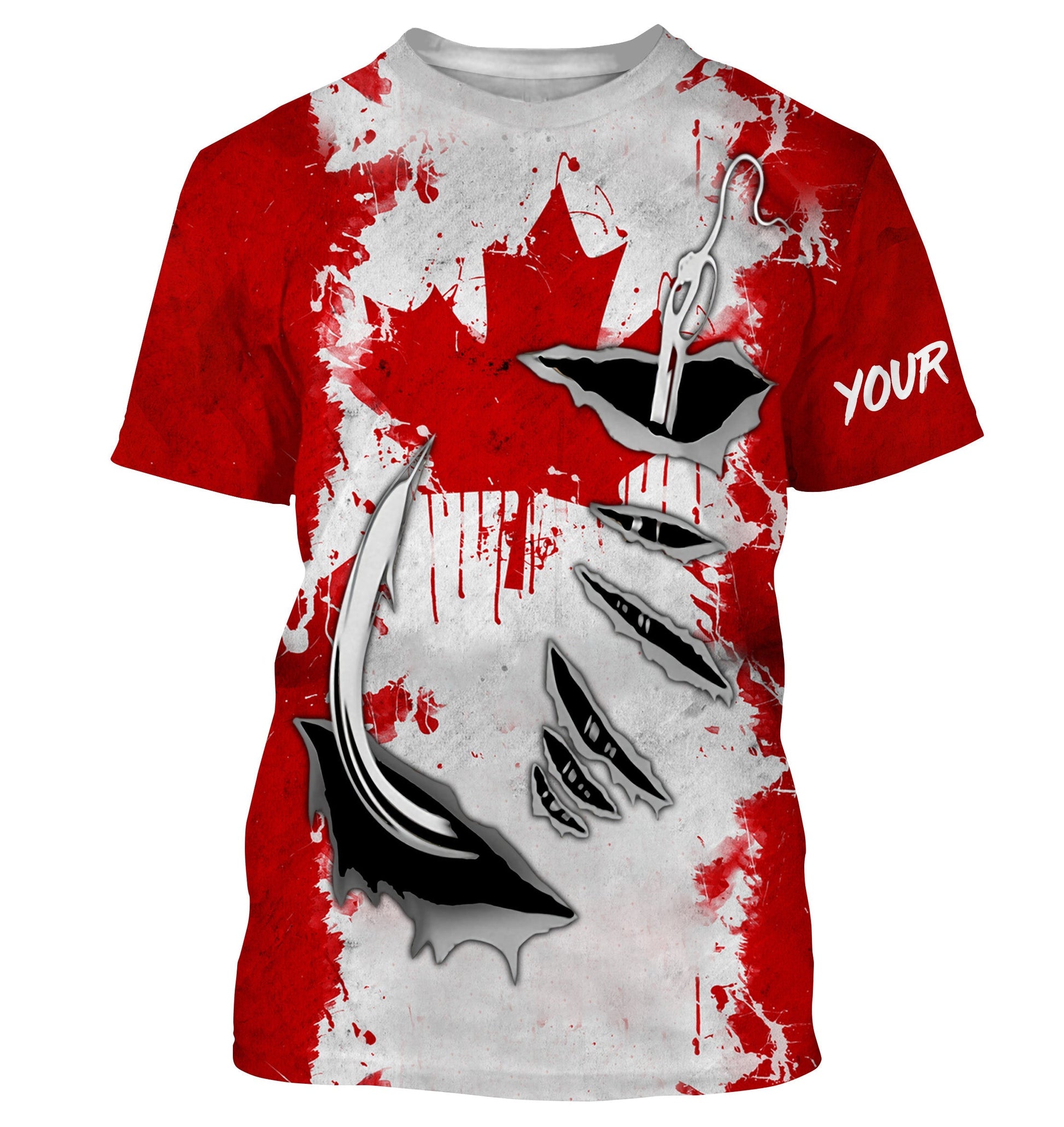 Personalized Canada flag Fish hook long sleeve performance Fishing, Canada fishing