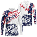 Custom American Flag Largemouth Bass Long Sleeve Hooded Fishing, Patriotic Bass Fishing