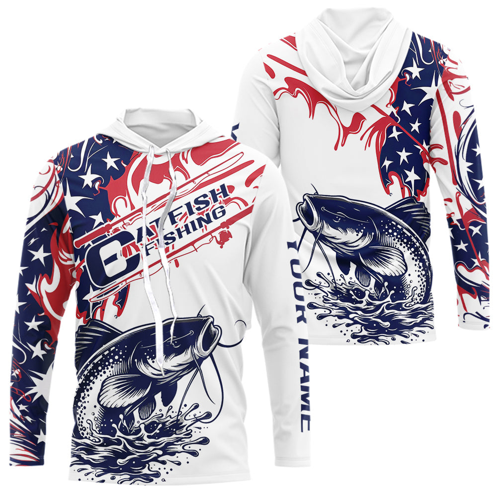 Custom American Flag Catfish Long Sleeve Fishing, Patriotic Catfish Fishing