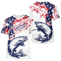 Custom American Flag Trout Long Sleeve Hooded Fishing, Patriotic Trout Fishing