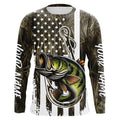 Lake Grass Camo US Flag Custom Largemouth Bass Patriotic Fishing T-Shirts With Name