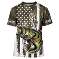 Lake Grass Camo US Flag Custom Largemouth Bass Patriotic Fishing T-Shirts With Name