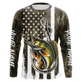 Lake Grass Camo US Flag Custom Walleye Patriotic Fishing T-Shirts With Name
