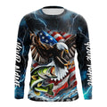 Blue Thunder Lightning US Flag Eagle Custom Patriotic Largemouth Bass Fishing T-Shirts