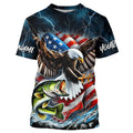 Blue Thunder Lightning US Flag Eagle Custom Patriotic Largemouth Bass Fishing T-Shirts