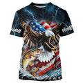 Blue Thunder Lightning US Flag Eagle Custom Patriotic Walleye Fishing T-Shirts