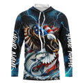 Blue Thunder Lightning US Flag Eagle Custom Patriotic Striped Bass Fishing T-Shirts