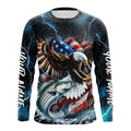 Blue Thunder Lightning US Flag Eagle Custom Patriotic Striped Bass Fishing T-Shirts