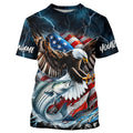 Blue Thunder Lightning US Flag Eagle Custom Patriotic Striped Bass Fishing T-Shirts