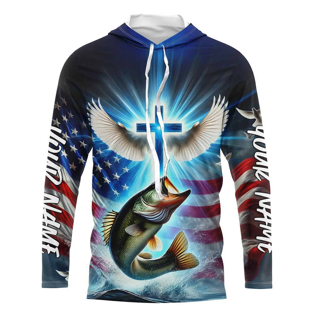 Custom Faith Largemouth Bass Patriotic Fishing T-Shirts, US Fishing