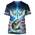 Custom Faith Largemouth Bass Patriotic Fishing T-Shirts, US Fishing