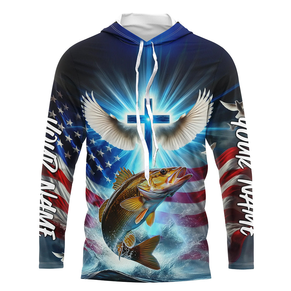 Custom Faith Walleye Patriotic Long Sleeve Tournament Fishing, US Fishing