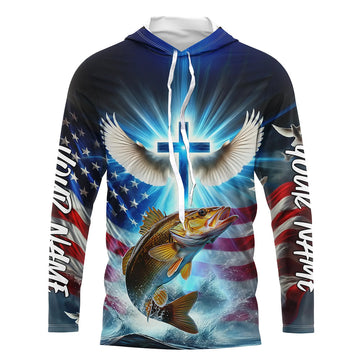 Custom Faith Walleye Patriotic Long Sleeve Tournament Fishing, US Fishing