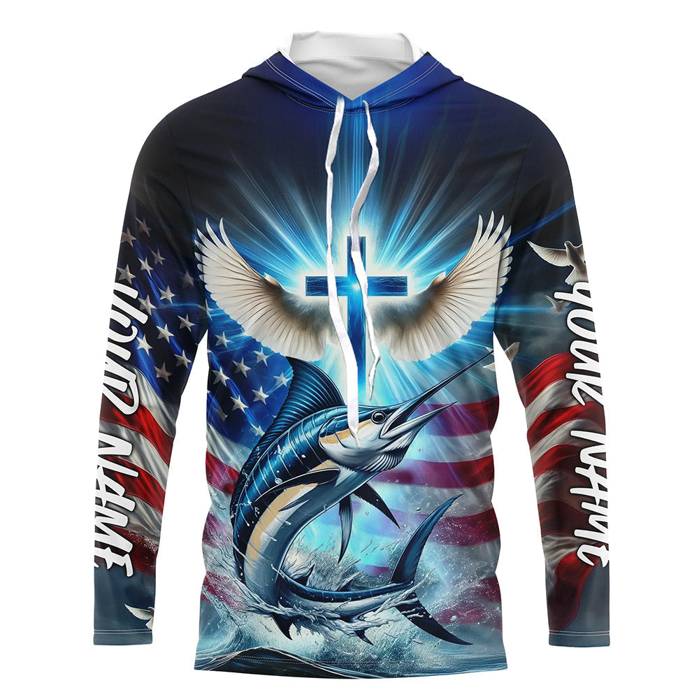Custom Faith Marlin Patriotic Fishing T-Shirts, US Fishing
