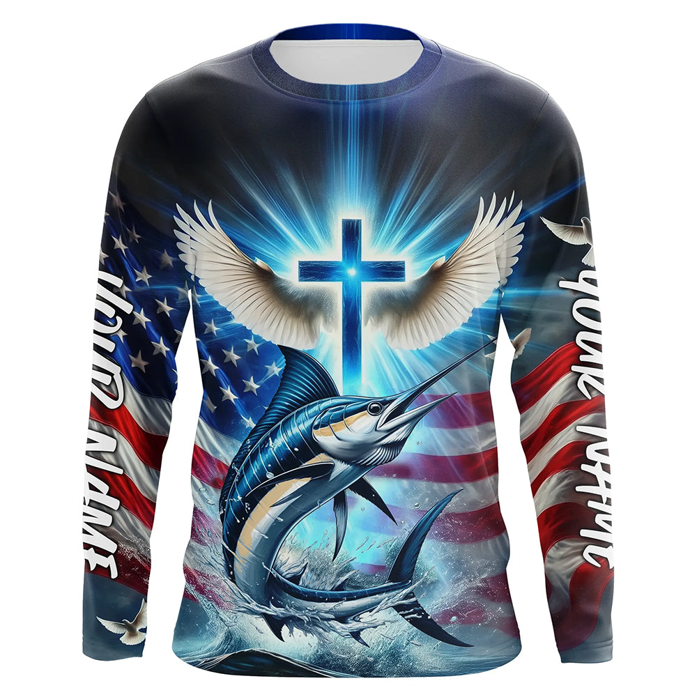 Custom Faith Marlin Patriotic Fishing T-Shirts, US Fishing