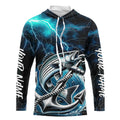 Blue Thunder Lightning Anchor Custom Nautical Striped Bass Long Sleeve Hooded Fishing
