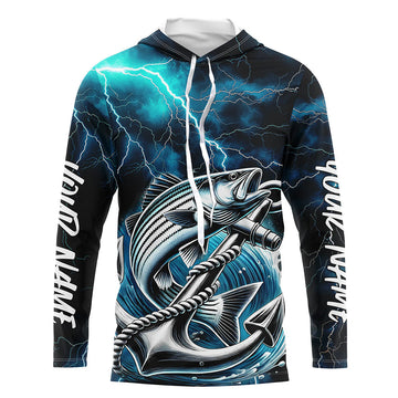 Blue Thunder Lightning Anchor Custom Nautical Striped Bass Long Sleeve Hooded Fishing