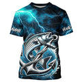 Blue Thunder Lightning Anchor Custom Nautical Striped Bass Long Sleeve Hooded Fishing