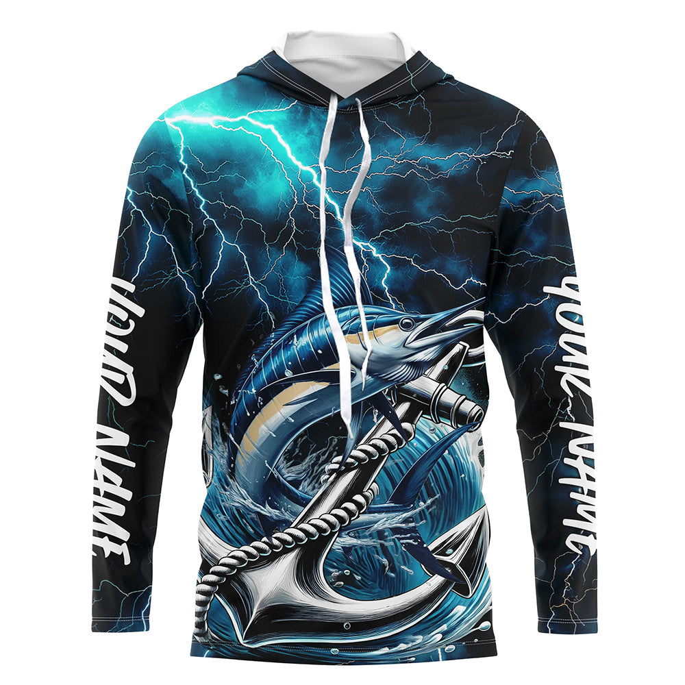 Blue Thunder Lightning Anchor Custom Nautical Marlin Saltwater Long Sleeve Fishing