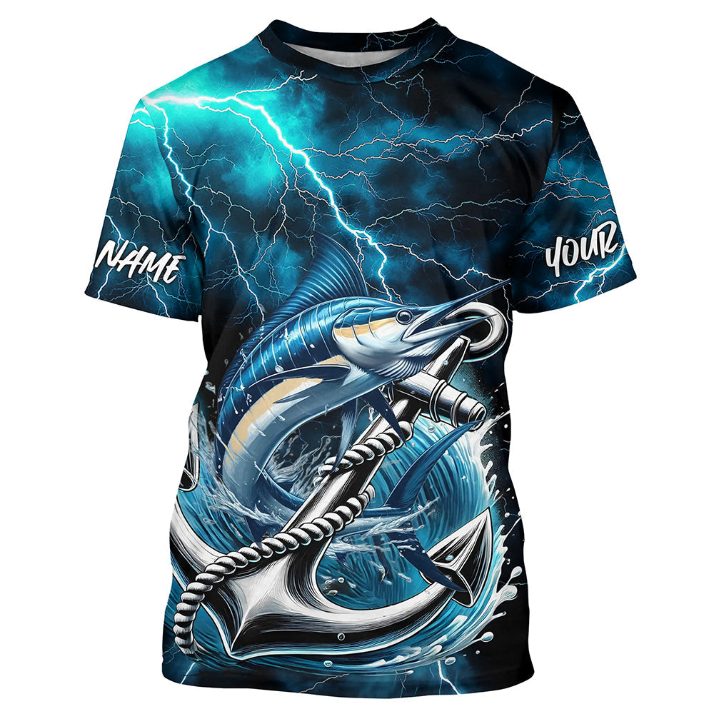 Blue Thunder Lightning Anchor Custom Nautical Marlin Saltwater Long Sleeve Fishing