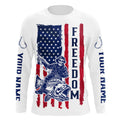 Personalized Skull Fisherman American Flag Long Sleeve Fishing, Patriotic Fishing Gifts