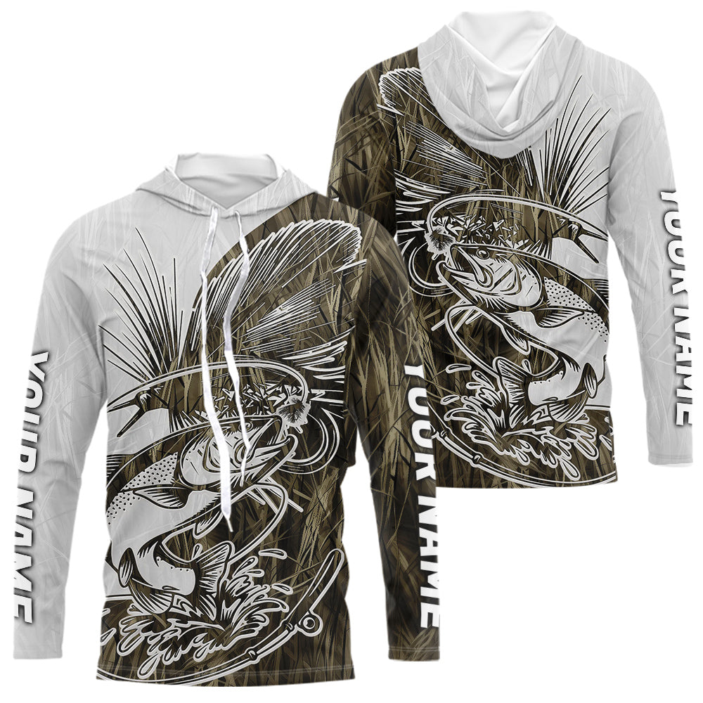 Custom Trout Fly Fishing Camo Long Sleeve Hooded Fishing, Fly Bait Trout Flyfishing