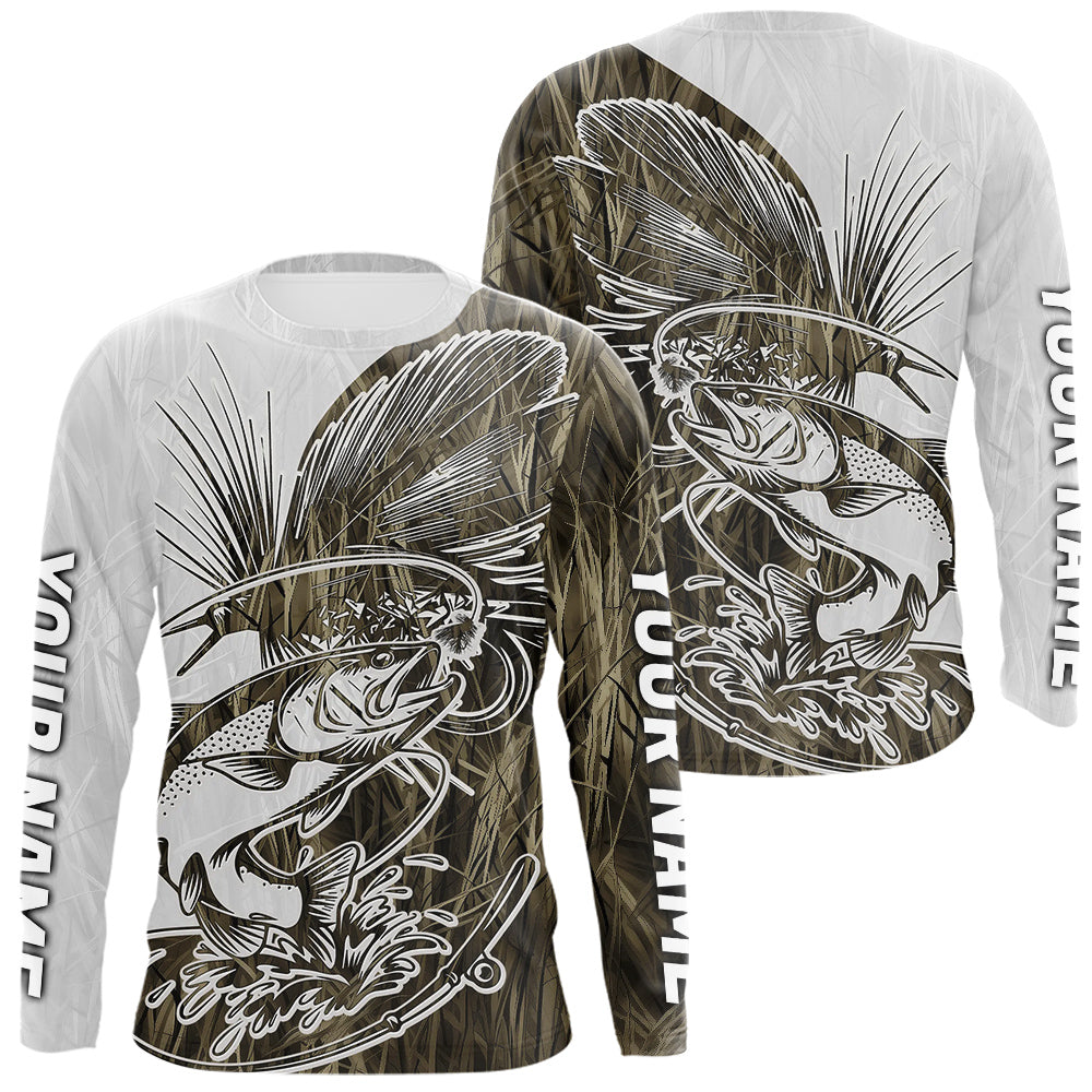 Custom Trout Fly Fishing Camo Long Sleeve Hooded Fishing, Fly Bait Trout Flyfishing