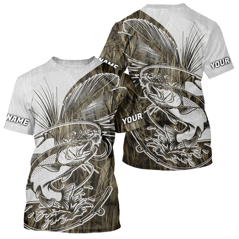 Custom Trout Fly Fishing Camo Long Sleeve Hooded Fishing, Fly Bait Trout Flyfishing