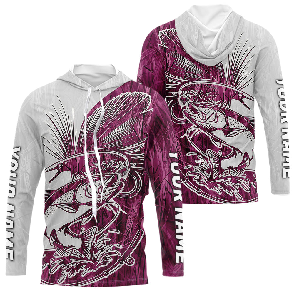Custom Trout Fly Fishing Pink Camo Long Sleeve Hooded Fishing, Fly Bait Trout Flyfishing