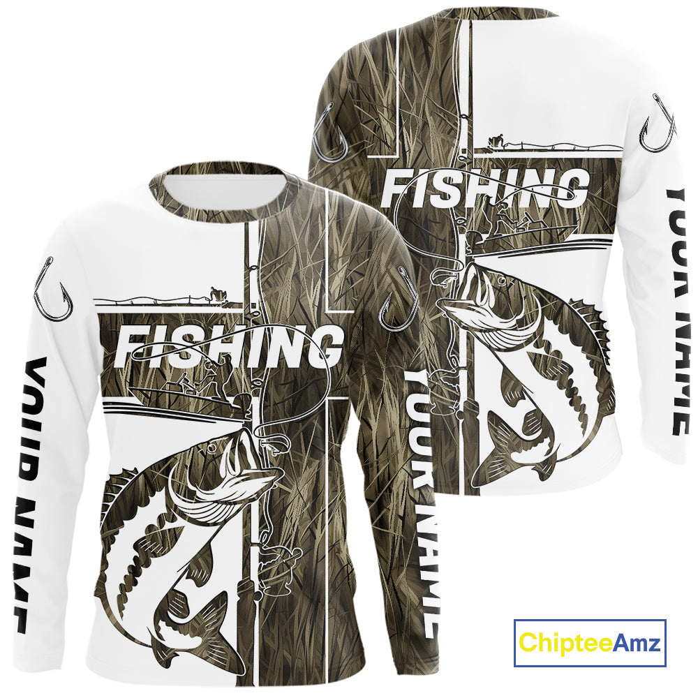 Custom Grass Camo Cross Faith Largemouth Bass Long Sleeve Hooded Tournament Fishing