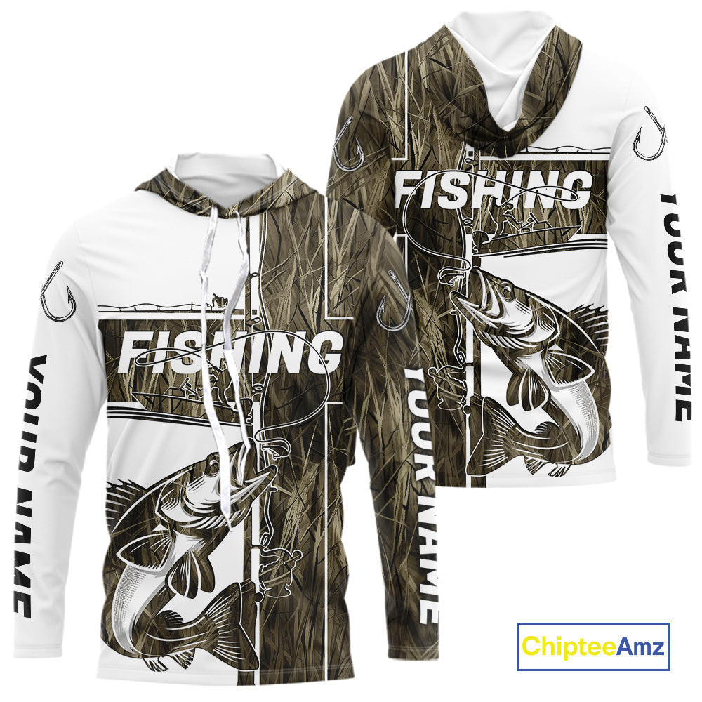 Custom Grass Camo Cross Faith Walleye Long Sleeve Hooded Tournament Fishing