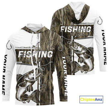 Custom Grass Camo Cross Faith Walleye Long Sleeve Hooded Tournament Fishing