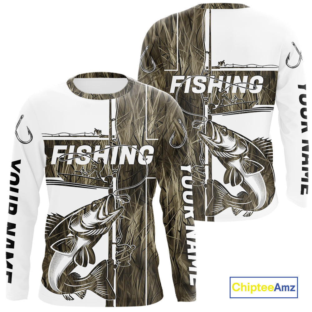 Custom Grass Camo Cross Faith Walleye Long Sleeve Hooded Tournament Fishing