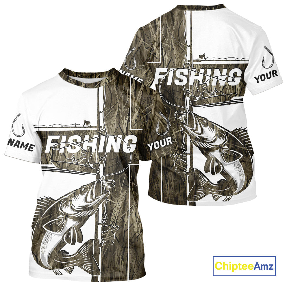 Custom Grass Camo Cross Faith Walleye Long Sleeve Hooded Tournament Fishing