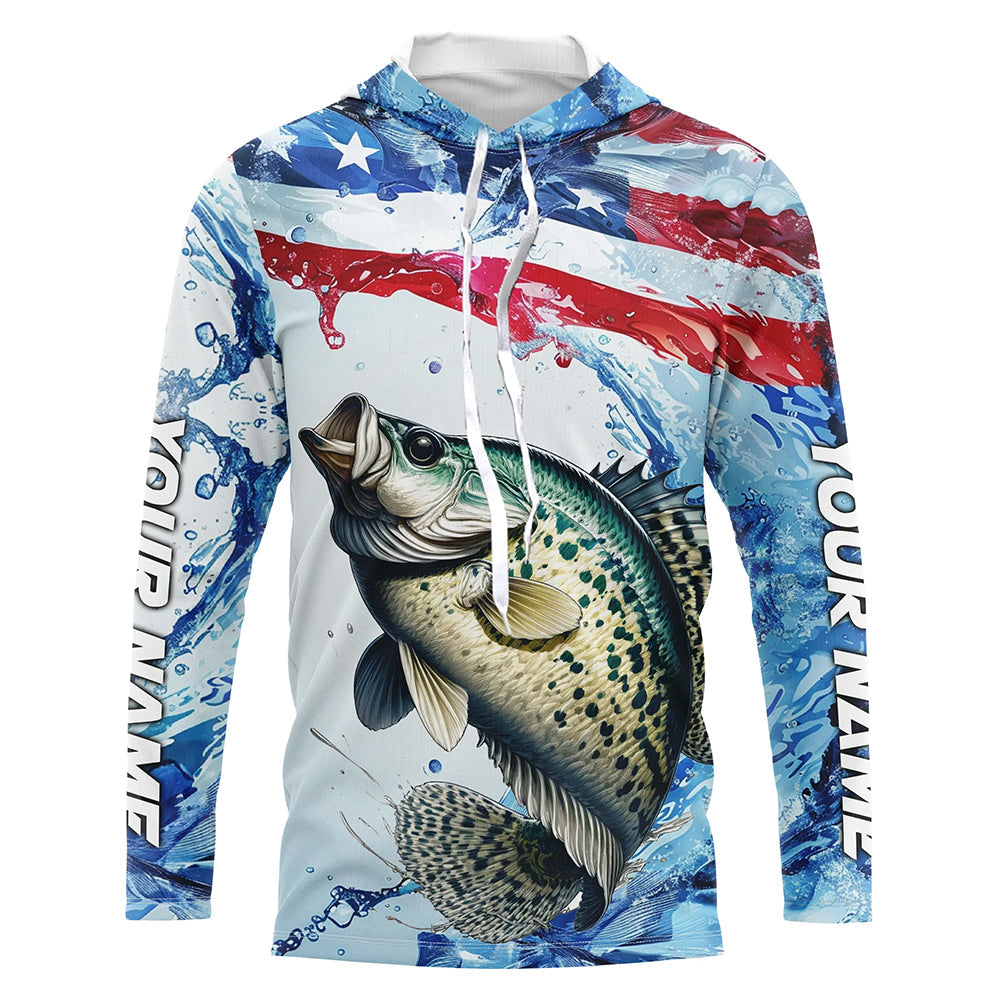 Personalized Patriotic Crappie Long Sleeve Fishing, American Flag Fishing