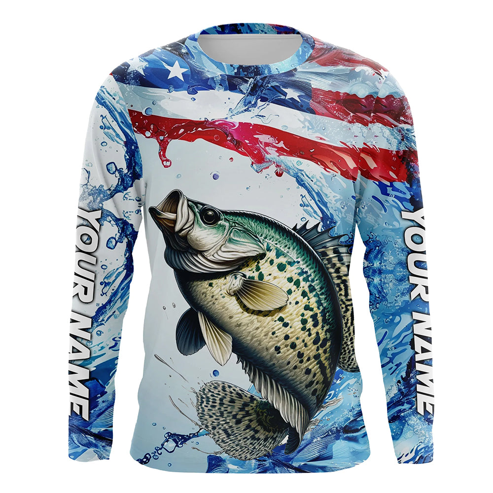 Personalized Patriotic Crappie Long Sleeve Fishing, American Flag Fishing
