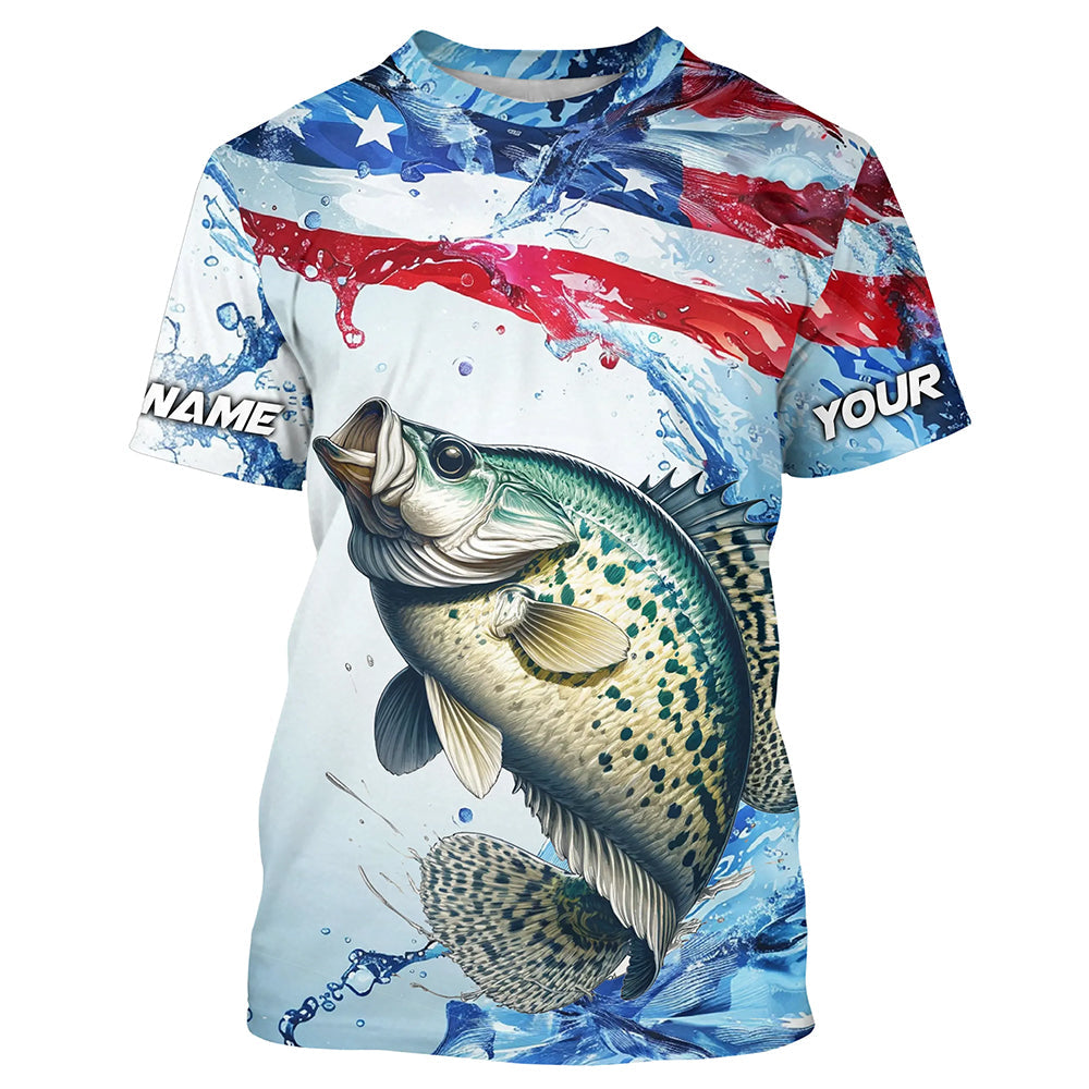 Personalized Patriotic Crappie Long Sleeve Fishing, American Flag Fishing