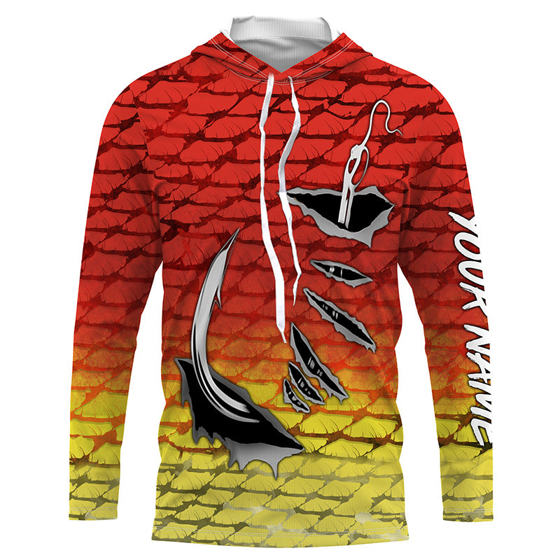 Fishing hook Redfsh Fish scale Custom Long sleeve Fishing, Redfish Long Sleeve