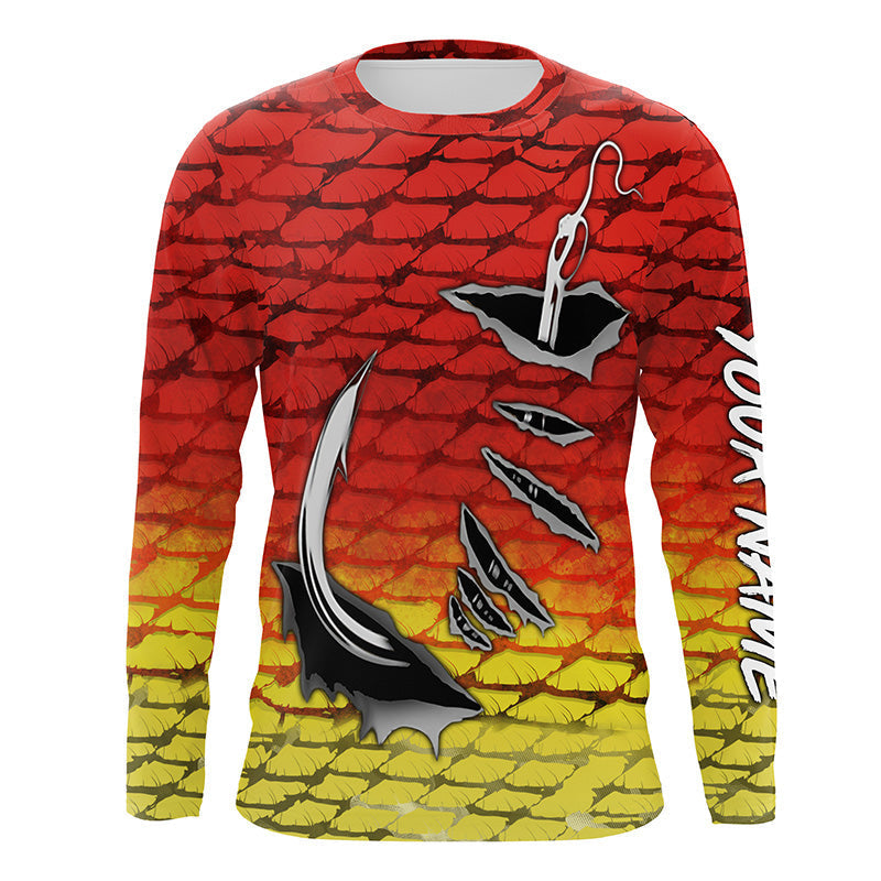 Fishing hook Redfsh Fish scale Custom Long sleeve Fishing, Redfish Long Sleeve