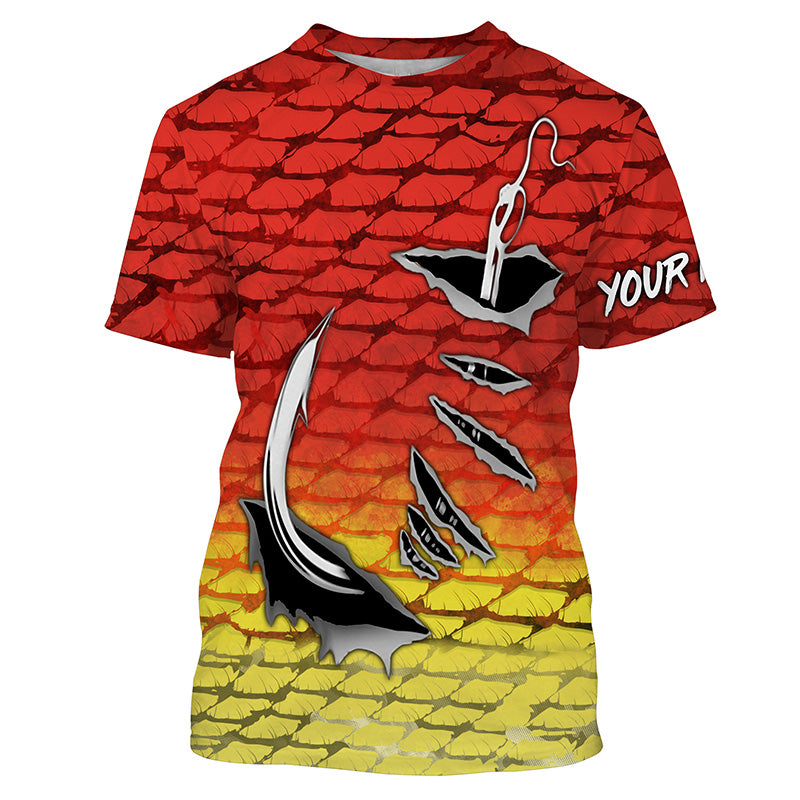 Fishing hook Redfsh Fish scale Custom Long sleeve Fishing, Redfish Long Sleeve