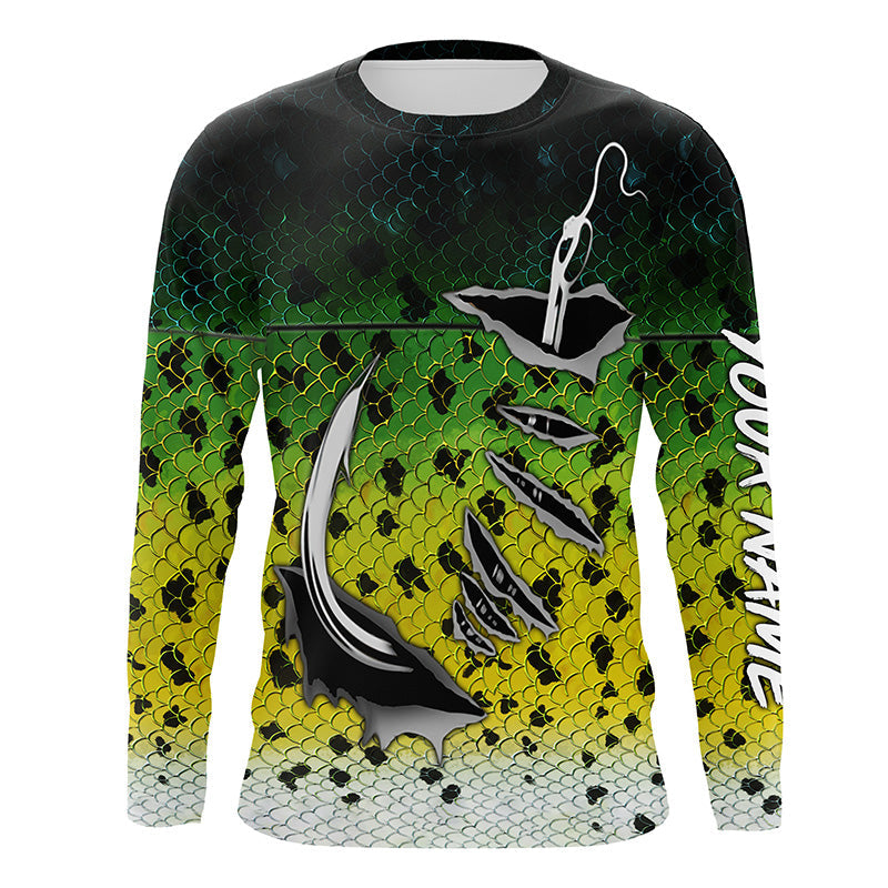 Fishing hook Crappie Fish scale Custom Long sleeve Fishing, Crappie Fishing