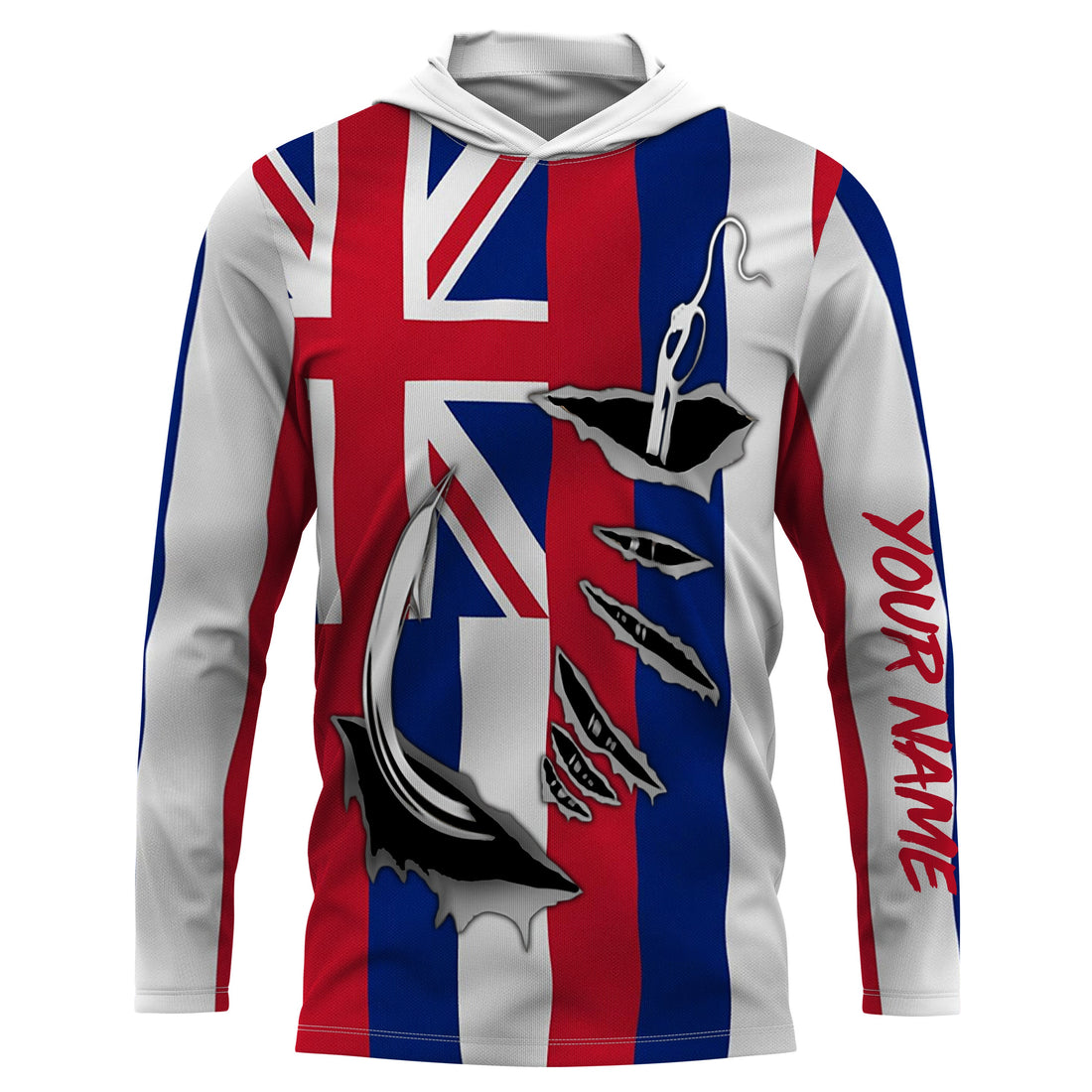 HI Fishing 3D Fish Hook Hawaiian Flag UV protection quick-dry Custom long sleeves personalized fishing apparel gift for Fishing lovers IPHW471