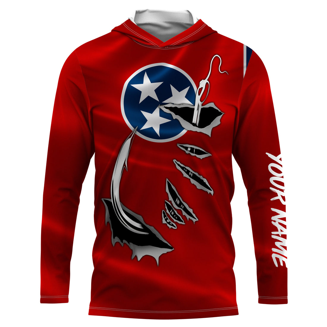 TN Fishing 3D Fish Hook Tennessee Flag UV protection quick dry customize name long sleeves personalized fishing apparel gift for Fishing lovers IPHW474