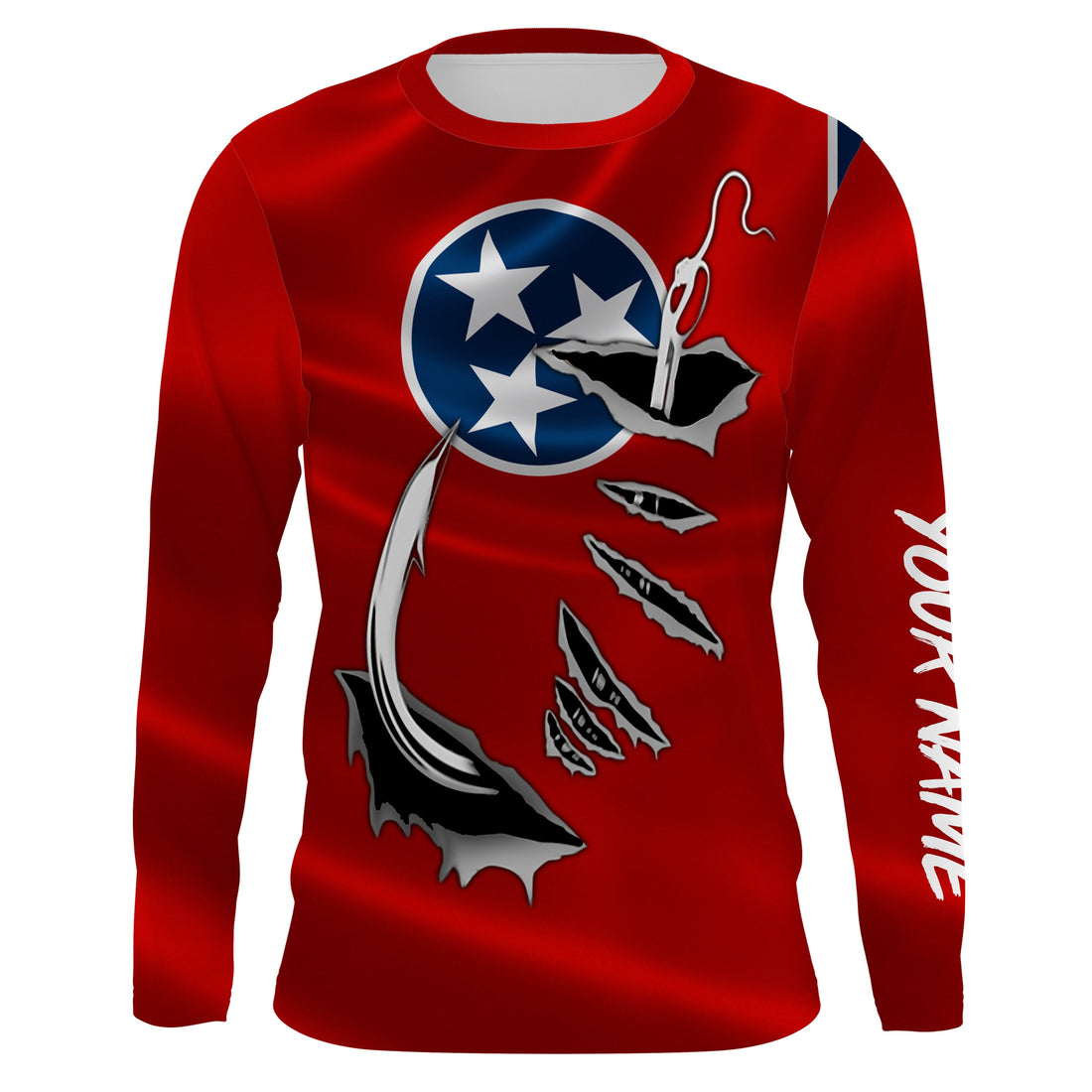 TN Fishing 3D Fish Hook Tennessee Flag UV protection quick dry customize name long sleeves personalized fishing apparel gift for Fishing lovers IPHW474