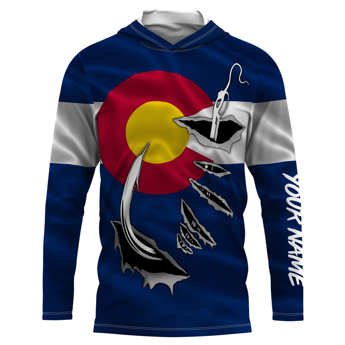 CO Fishing 3D Fish Hook Colorado Flag UV protection quick dry customize name long sleeves personalized fishing apparel gift for Fishing lovers IPHW475