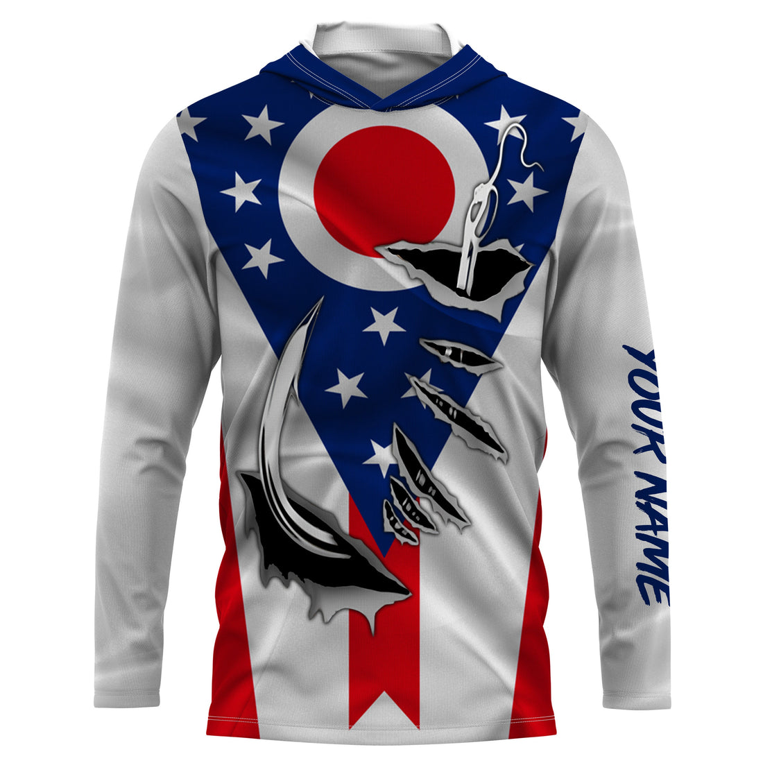 OH Fishing 3D Fish Hook Ohio Flag UV protection quick dry customize name long sleeves personalized fishing apparel gift for Fishing lovers IPHW476
