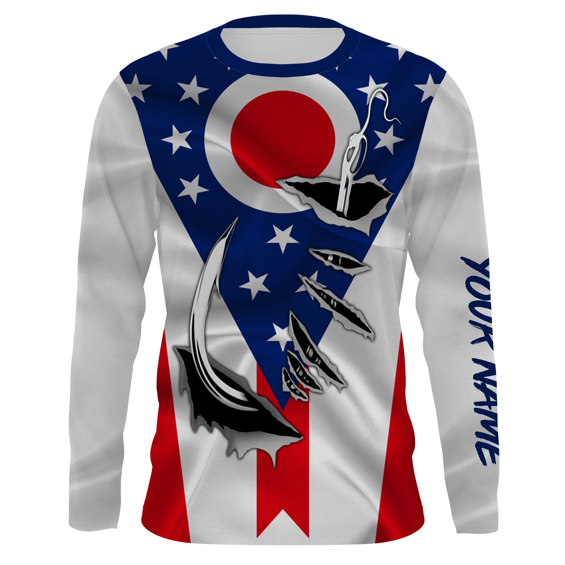 OH Fishing 3D Fish Hook Ohio Flag UV protection quick dry customize name long sleeves personalized fishing apparel gift for Fishing lovers IPHW476